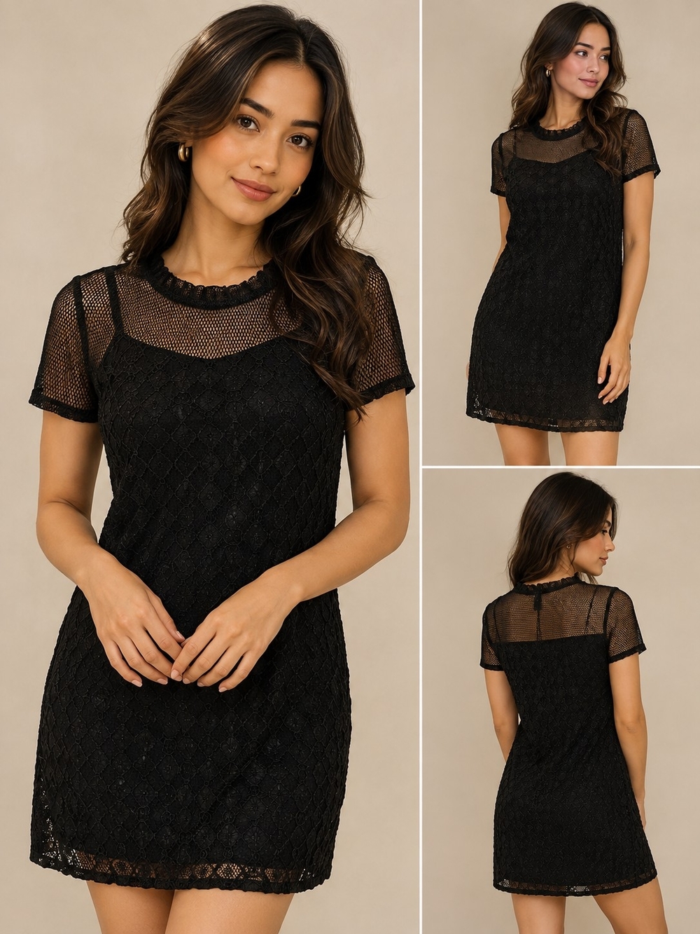 Classic Black Lace Short Sleeve Dress